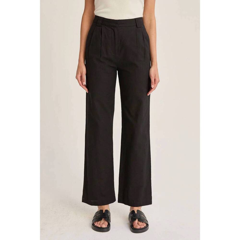 NEW CRESCENT erin straight leg linen trousers in black